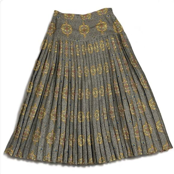 Calliope Vintage Jewel Damask Print Pleated Maxi Skirt Taupe 10 - Picture 13 of 13